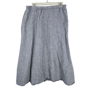 Eileen Fisher Organic Linen Midi Skirt Size S Gray/Blue Lightweight Pockets